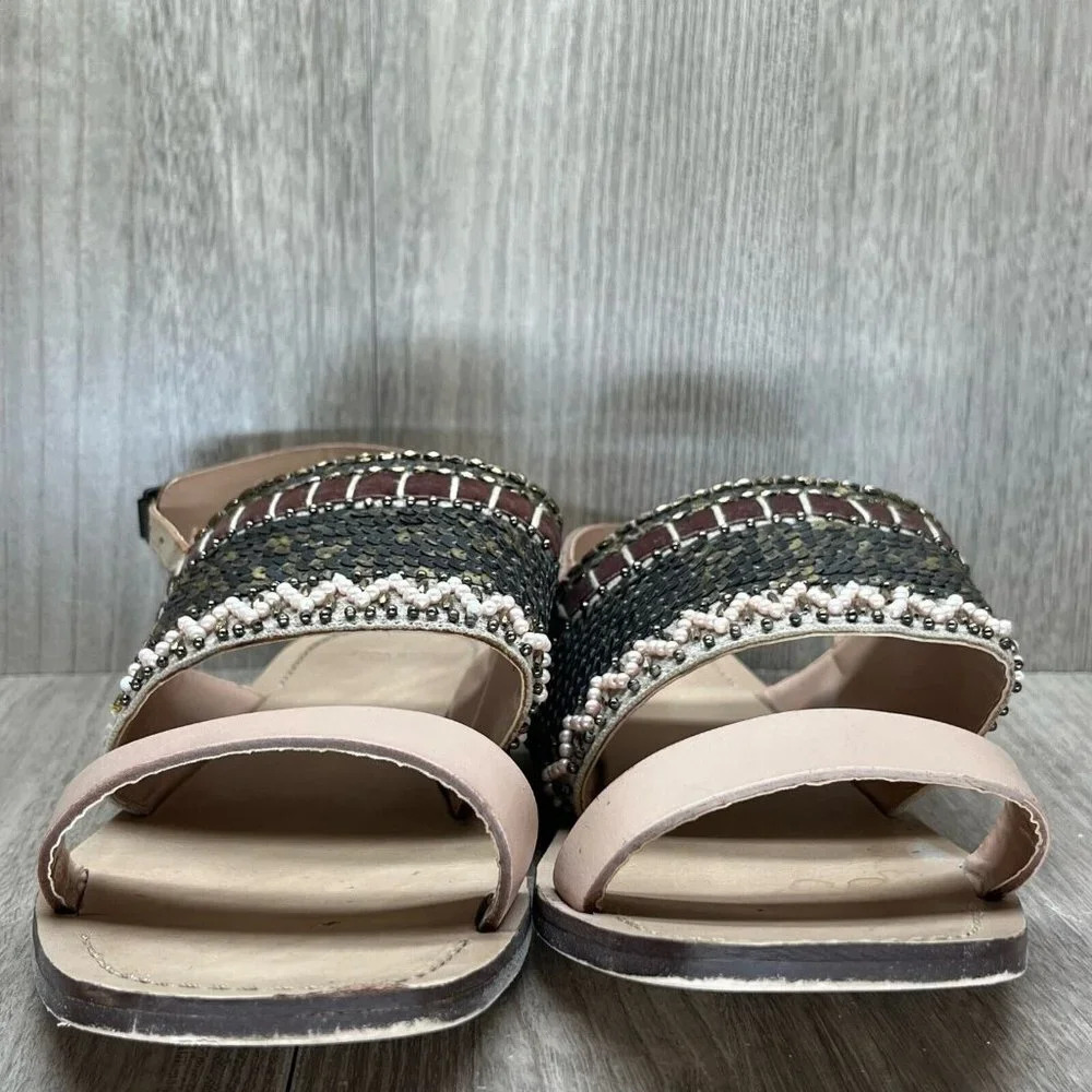 ZARA Basic Sandals Size 40 US 9.5 Boho Sequin Embellished Slingback Flats Pink - Picture 4 of 11